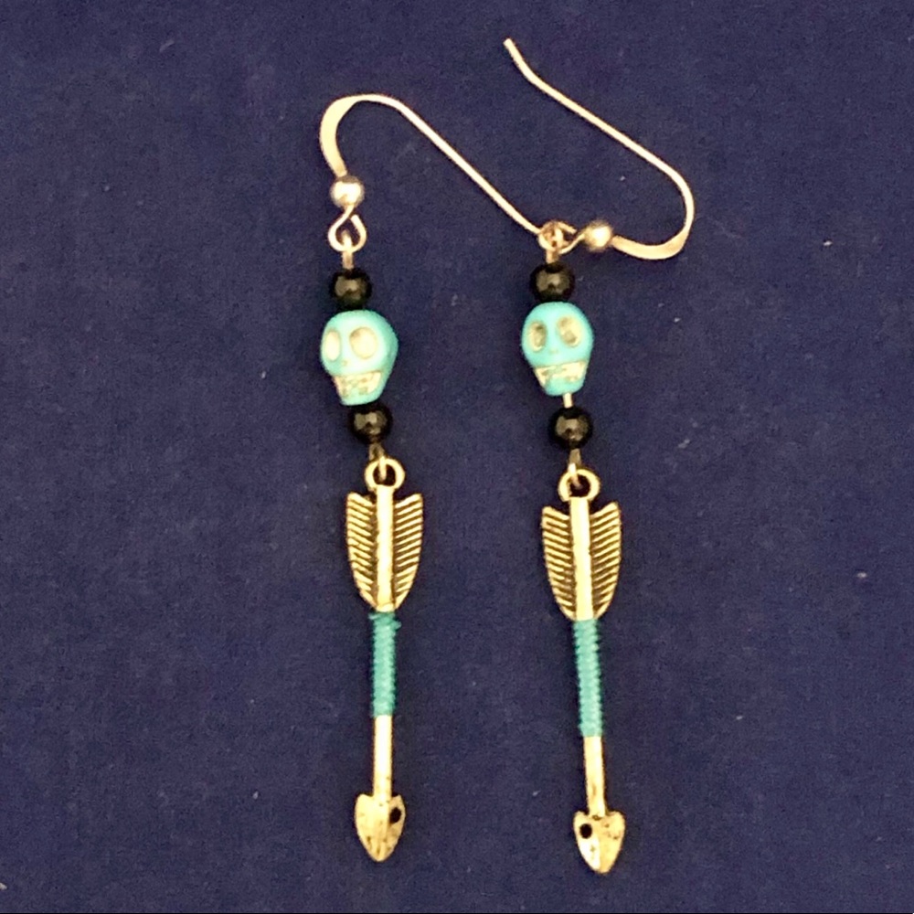 Turquoise Blue Skull Beads & Arrow Earrings